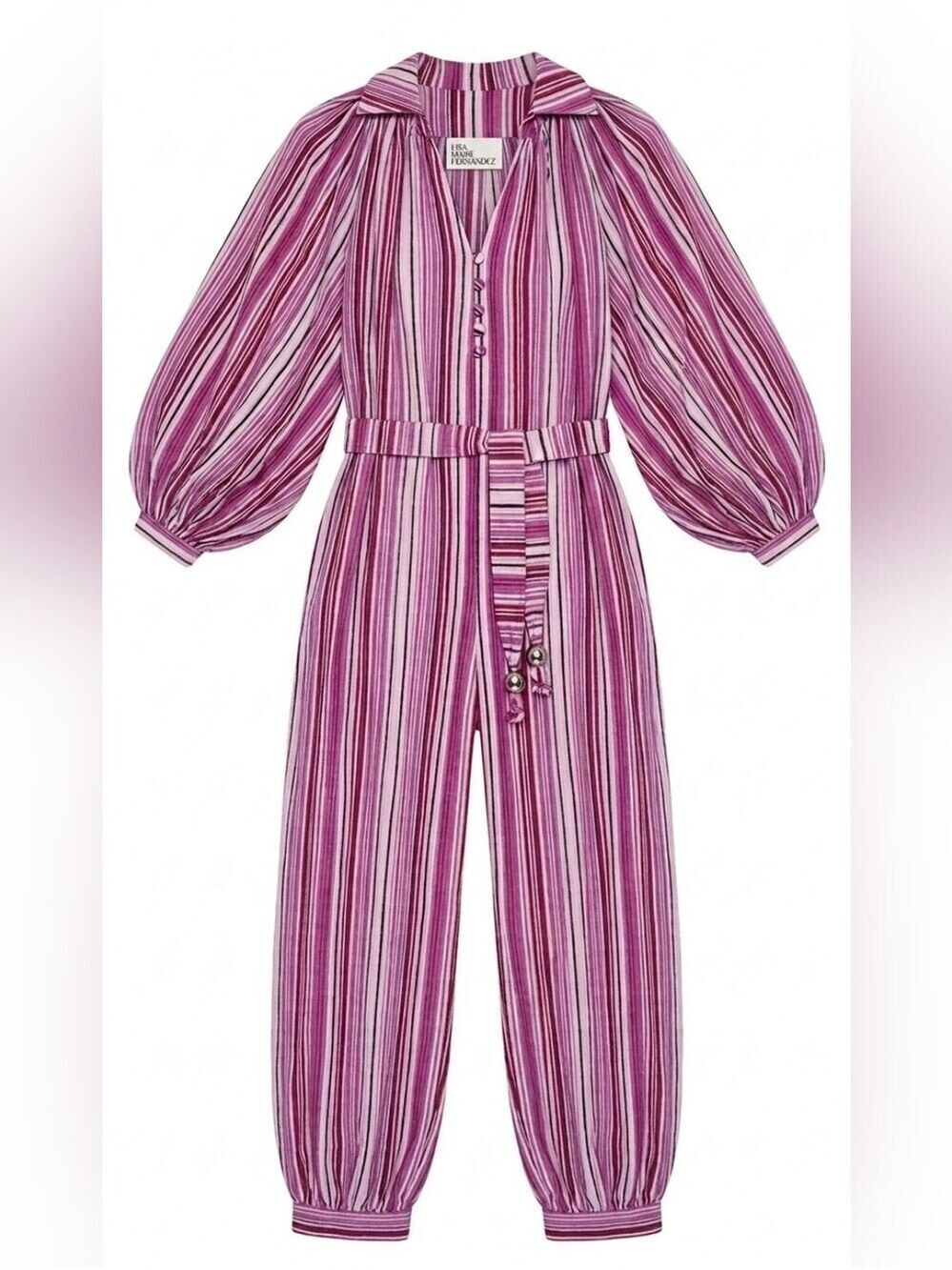 NWT Size 0 Lisa Marie Fernandez The Poet Jumpsuit in Blueberry Striped Linen